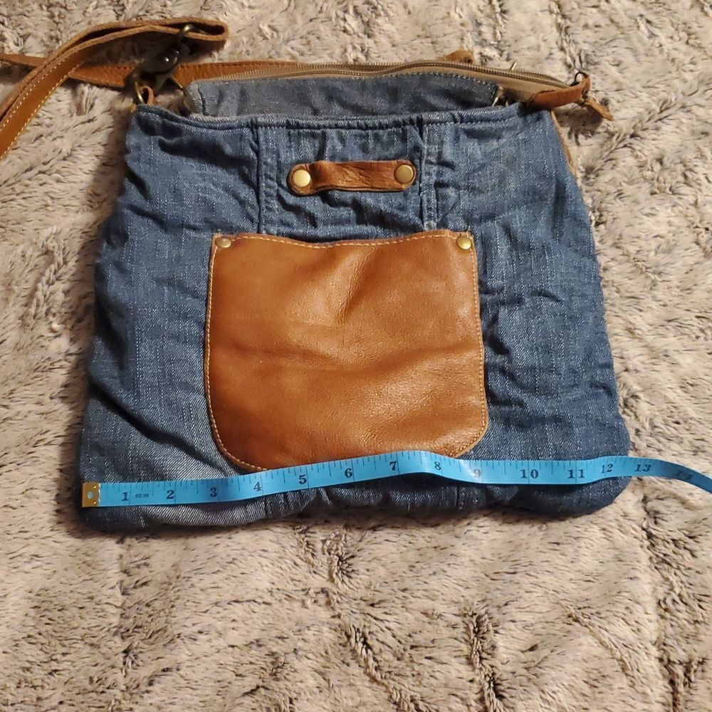 Myra Bag womens Star Denim Upcycled Canvas Cotton & Leather Shoulder Bag - Picture 5 of 6
